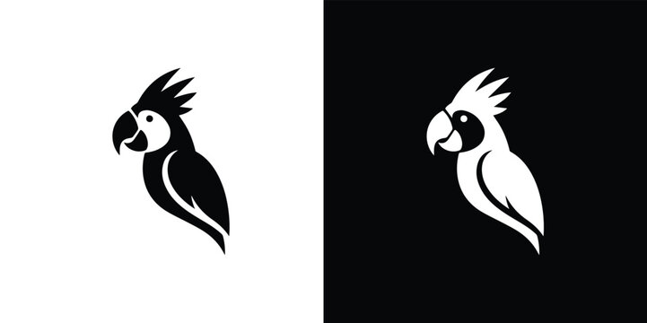 Black and white parrot silhouettes on split color background bird 2