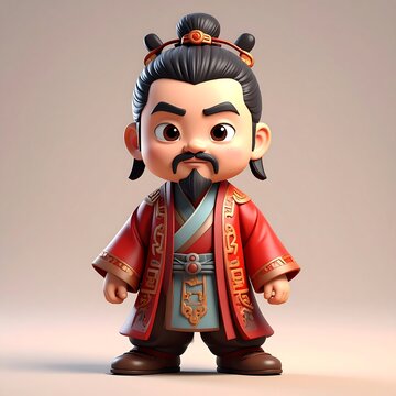 Adorable cartoon character with traditional East Asian attire
