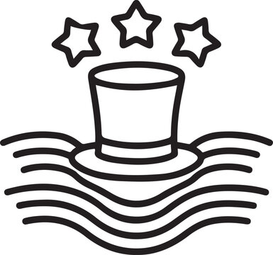 Patriotic american celebration emblem with stars, stripes, and uncle sam hat outline
