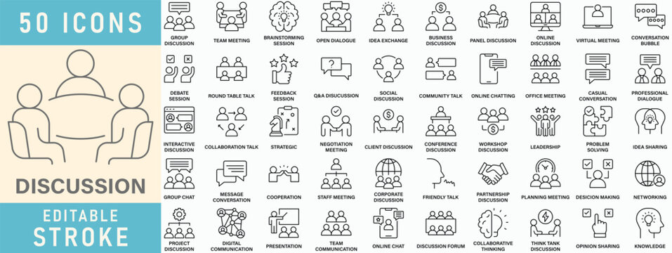 Discussion line icon collection, Editable stroke. Vector illustration.
