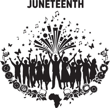 Juneteenth celebration silhouette with fireworks and floral patterns, Generative Ai
