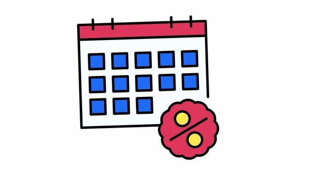 Calendar and red percentage symbol for date discount. Ideal for marketing materials, promotions, advertising campaigns, and special offers visuals.