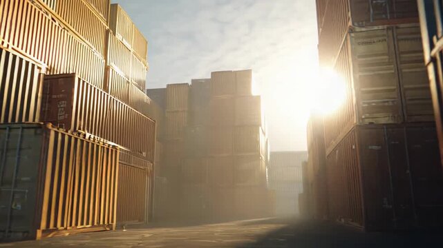 Shipping containers arranged in stacks at a large industrial terminal, representing global logistics, international trade, supply chain management, cargo transportation, and freight delivery