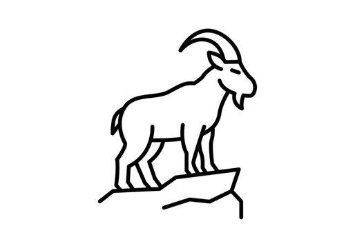 Icono cabra montesa sobre una roca en estilo lineal minimalista 