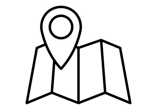 Icono lineal de un mapa desplegado con un marcador de ubicaci&oacute;n para conceptos de navegaci&oacute;n y turismo