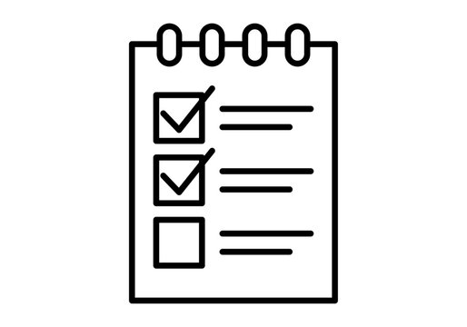 Icono lineal de un bloc de notas con lista de tareas y marcas de verificaci&oacute;n para conceptos de organizaci&oacute;n y planificaci&oacute;n