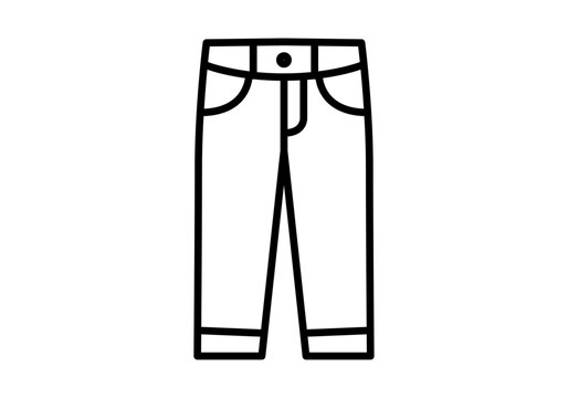 Icono lineal de unos pantalones vaqueros o de mezclilla con bolsillos y dobladillo en el bajo para conceptos de moda y vestimenta