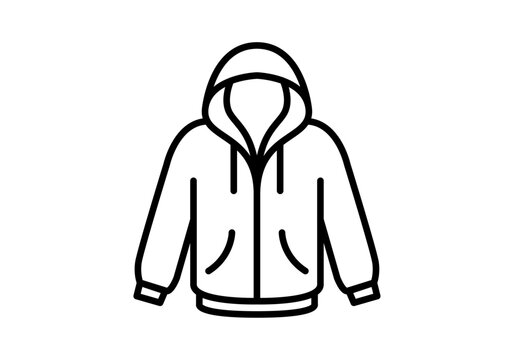 Icono lineal de una sudadera con capucha y cremallera frontal para conceptos de moda urbana y ropa deportiva