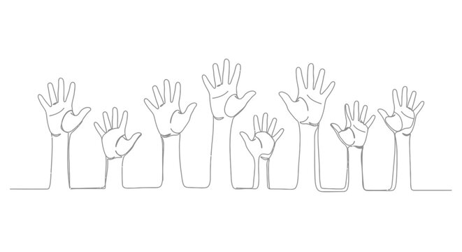 Raised hands line art minimalist community symbol with inclusive grap