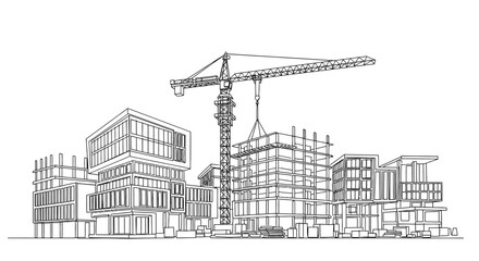Fototapeta premium Urban city construction site building development line art sketch