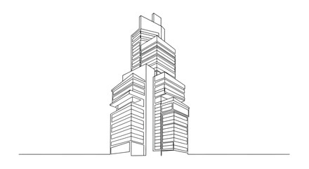 Fototapeta premium Modern skyscraper continuous line art building illustration