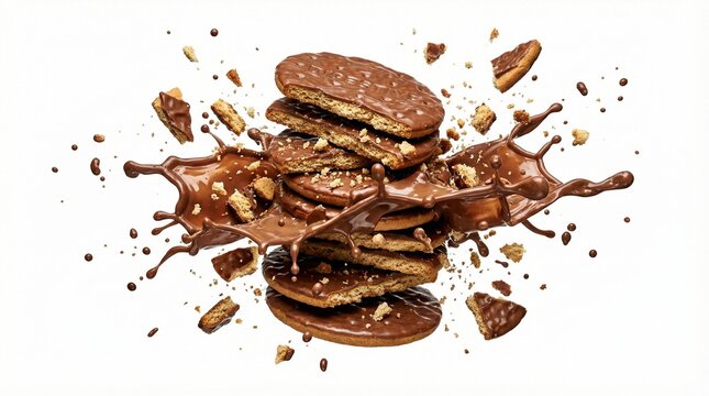 Chocolate cookies with nuts and chocolate splash.