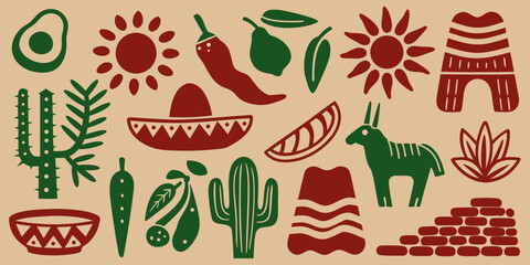 Mexican themed illustrations with vibrant colors and a striking silhouette © AnupKumar