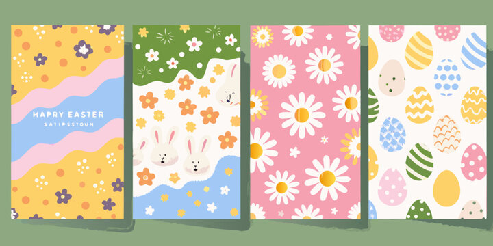 Colorful easter patterns and bunny silhouettes on phone backgrounds