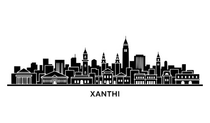 Fototapeta premium Xanthi Greece skyline silhouette vector minimal cityscape illustration isolated on white background