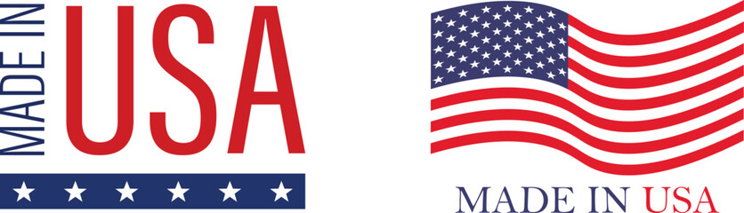 Fototapeta premium Made in USA icon set collection group with american flag badge symbol label stamp emblem quality certification patriotic sign branding identity vector isolated design graphic.