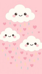 Naklejka premium Cute clouds with hearts mobile wallpaper