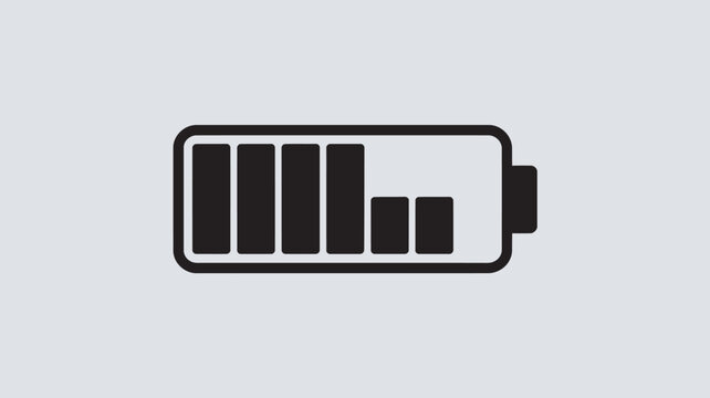 A black and white icon representing a battery with three-quarters charge level, indicated by solid bars, denoting moderate power remaining for an electronic device.