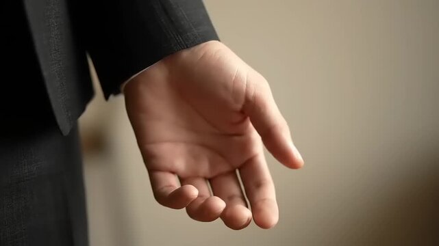 Businessman showing empty palm hand.
