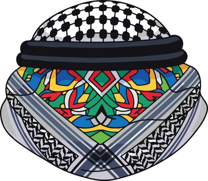 Traditional Arabian Shemagh Keffiyeh Pattern Vector Illustration with Colorful Geometric Design