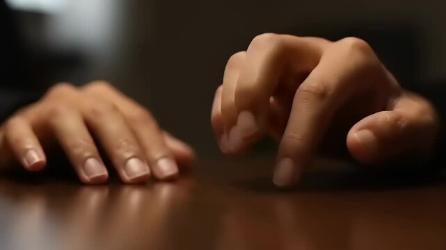 Close up of hands on table.