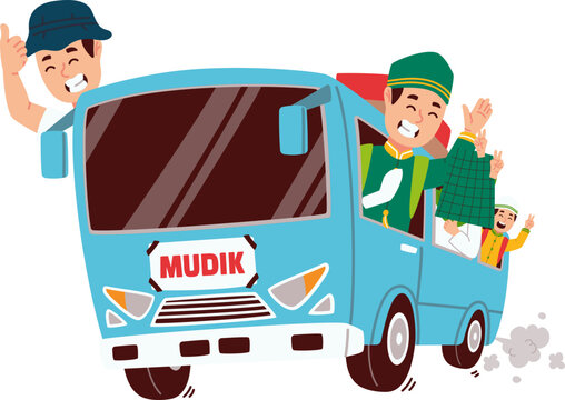 Ilustrasi Mudik Lebaran dengan Mobil Keluarga dan Barang Bawaan