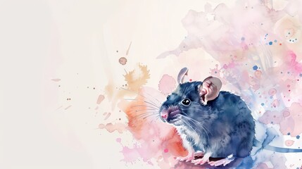 Naklejka premium Watercolor rat art for world rat day celebration and design inspiration. Horizontal banner. Copy space. World Wildlife Day. Watercolor illustration. World Animal Day