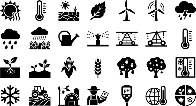 Agriculture weather icons set for mobile farming applications vector
