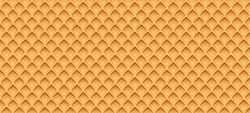 Golden crispy wafer biscuit texture with repeating square pattern, sweet dessert style background for print, fabric or graphic design, wafer biscuit texture
