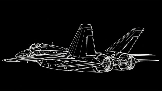 Detailed wireframe blueprint of a modern supersonic fighter jet aircraft