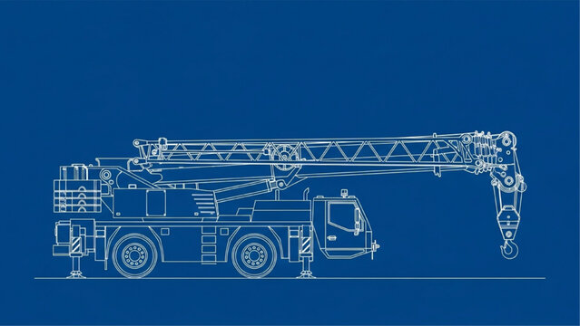 Detailed Blueprint Illustration of a Mobile Crane for Construction and Engineering Design Projects