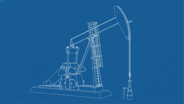 Technical blueprint schematic of an oil pump jack for industrial energy extraction