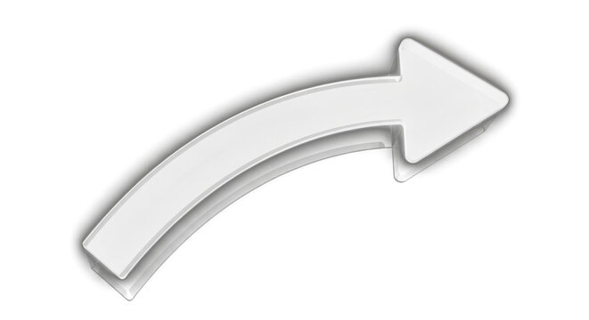 White glowing curved arrow pointer for clear direction and navigation guidance on transparent backgroundon black background