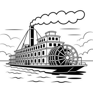 A steamboat icon illustration with a paddle wheel and smokestack