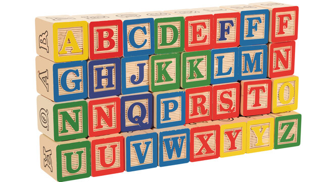 Wooden Alphabet Blocks Collection for Education, Learning, and Kid's Graphics
