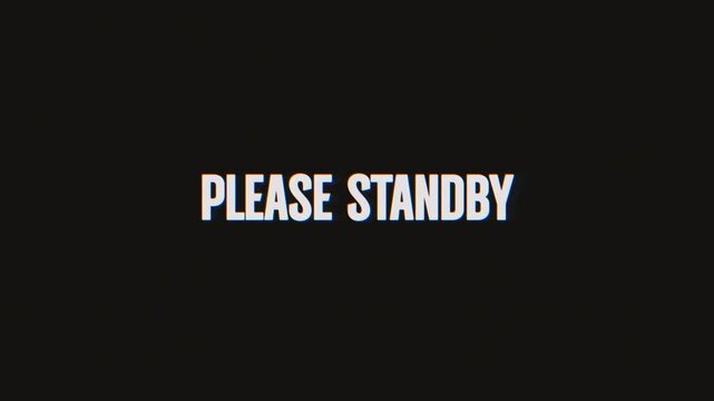 Please Standby Animation of Looped Text with Dynamic Glitch Distortion Effect. Pixel Distort Text Animation. 4K Video Animation
