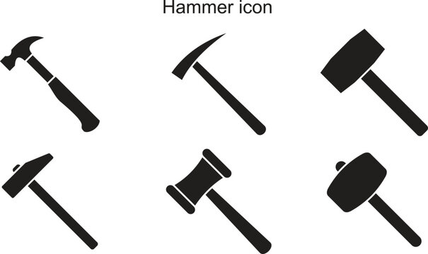 Collection of various hammer icons in black silhouette