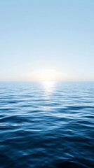 Obraz premium Sunlight glistens brightly on tranquil deep blue ocean waves at horizon