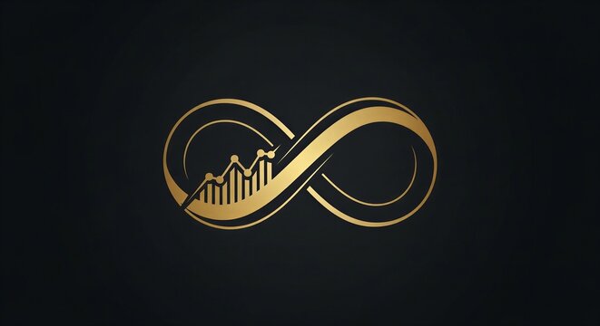 A golden infinity symbol with a graph logo on a black background