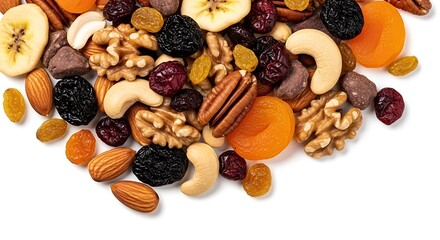 Obraz premium Assorted mixed nuts, seeds, and dried fruits for snacking and healthy eating