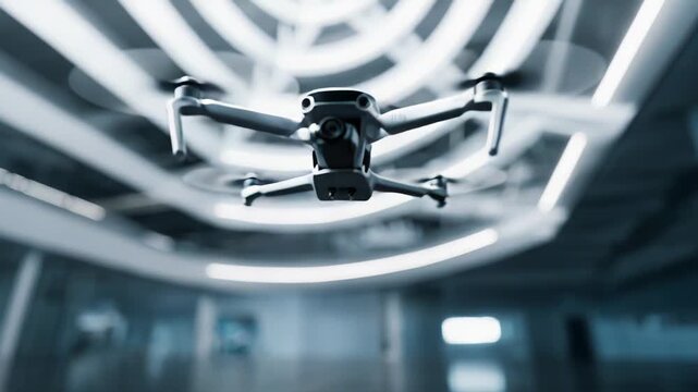 Drone technology providing surveillance and security solutions for advanced logistics and automated warehousing, representing future innovation and efficient delivery systems