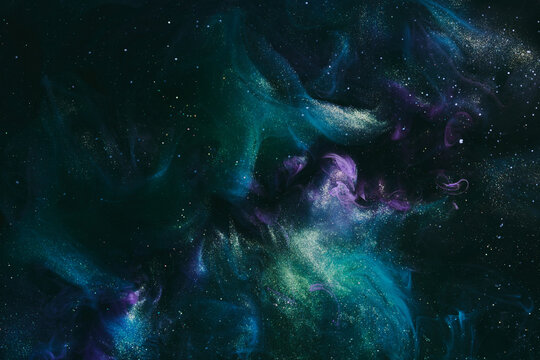 Luxurious abstract dark background. Explosive colors wallpaper, outer space pattern. Dynamic paint backdrop.