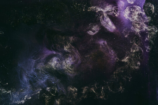 Luxurious abstract dark background. Explosive colors wallpaper, outer space pattern. Dynamic paint backdrop.