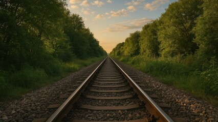 Fototapeta premium Serene railway amidst lush greenery.