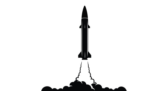 Rocket Launch Icon &ndash; Space Shuttle Takeoff Smoke Outline Vector