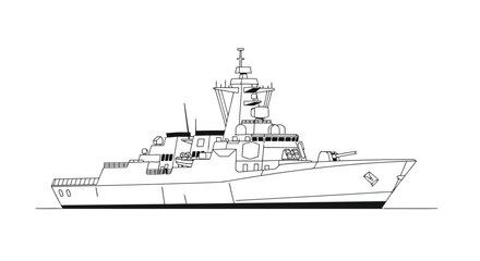 Fototapeta premium Military Warship Icon – Naval Ship Defense Outline Vector
