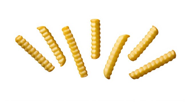 Crispy golden french fries falling isolated on transparent background transparent background