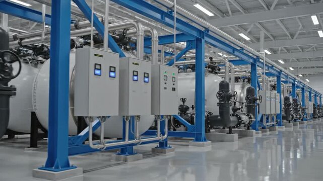 Large Scale Industrial Water Treatment Facility with Pipes and Valves