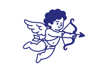 Fototapeta premium Blue cupid cherub with wings holding a bow and arrow angel