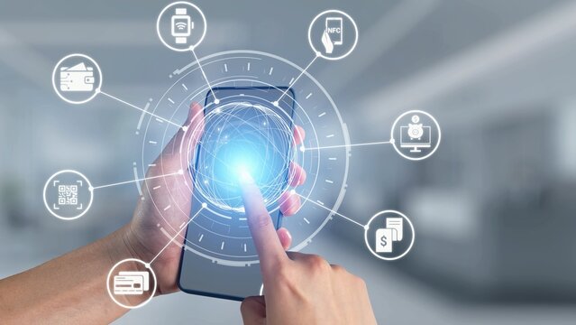 Digital wallet icons show mobile payment, digital wallet transfer, and online banking. Digital wallet supports secure payment, cashless transactions, and financial integration. Gist